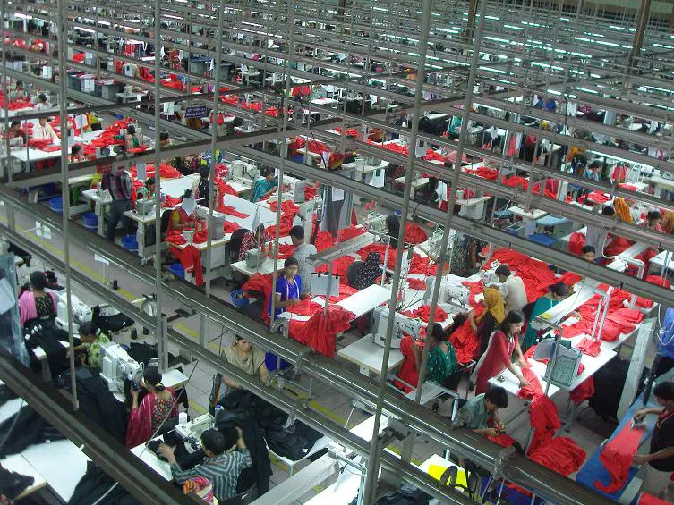 Garment factory production line in Bangladesh